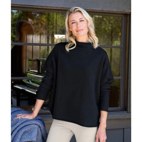 Frank & Eileen Effie Funnel Neck Sweater Black Triple Fleece XS Sweatshirt - Picture 2 of 9